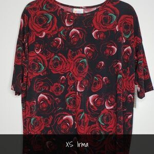 LuLaRoe Irma Tunic Extra Small XS Floral Roses Black Red NEW
